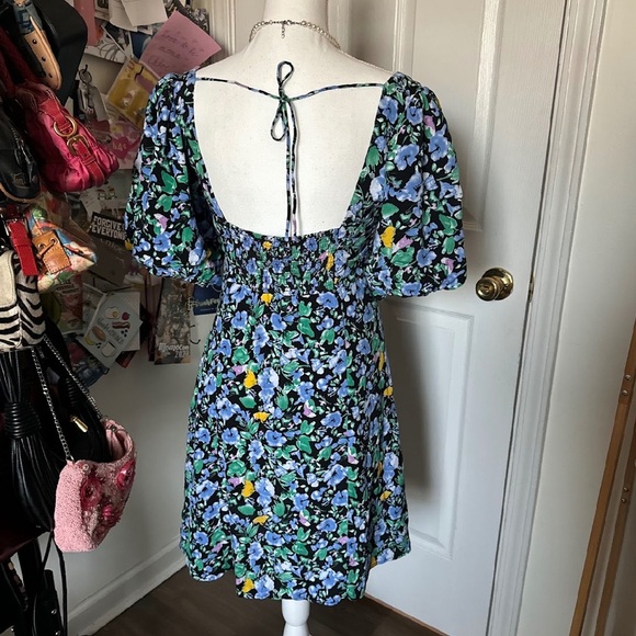 Astr Blue and Green Puff Sleeve Mini Dress Medium - Picture 4 of 5